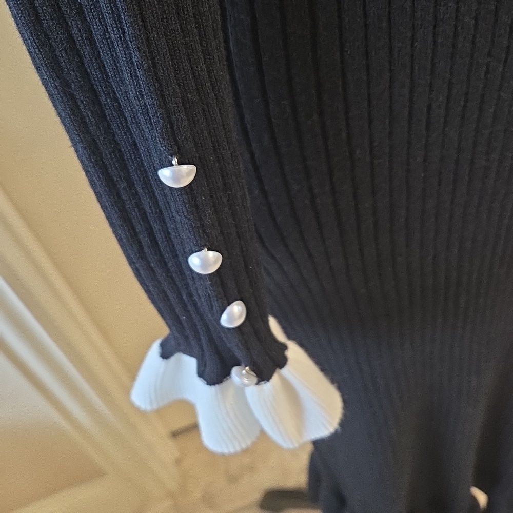 Chic Black and White Long Sleeve Dress - Picture 11 of 16